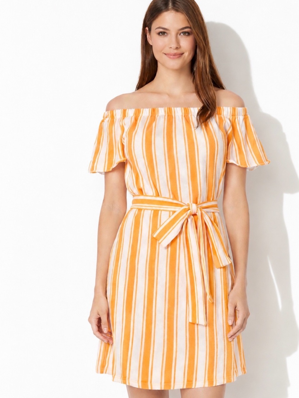 Michael Kors Striped Off-Shoulder Belted Mini Dress XS NWT